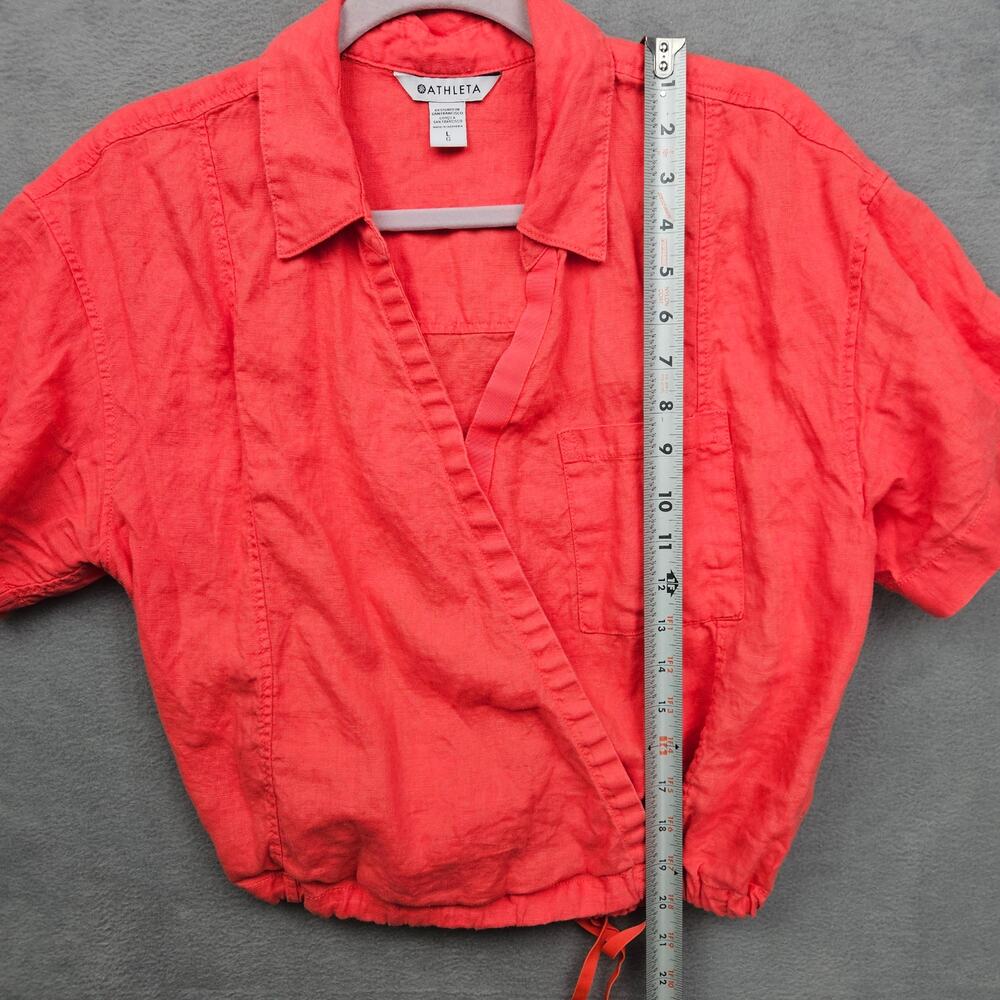 Athleta Playa Linen  Coral Short Sleeve Wrap Tie Crop Top Beachy Coastal Size L - Picture 6 of 9